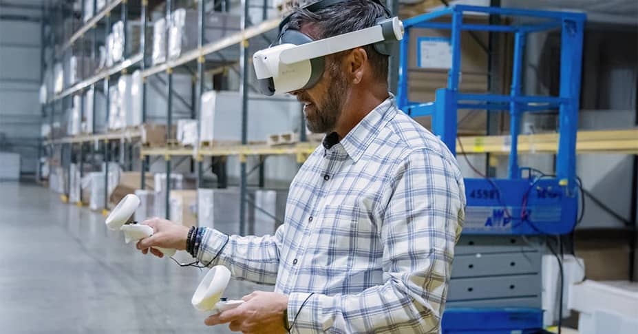 Employee taking virtual reality training course